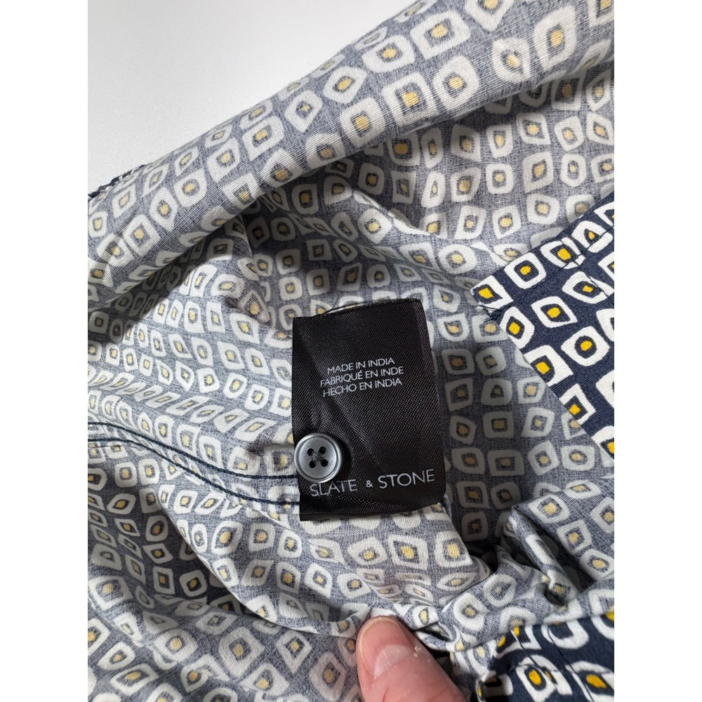 Slate & Stone Mens Geometric Square Print Short Sleeve Button Down Shirt Navy M - Picture 6 of 7